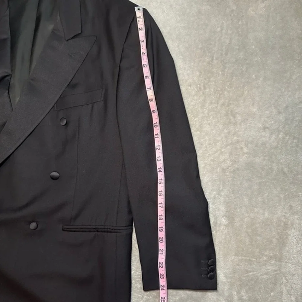 Ermenegildo Zegna Mens 54 Black Wool Tuxedo Jacket Peak Lapel Double Breasted